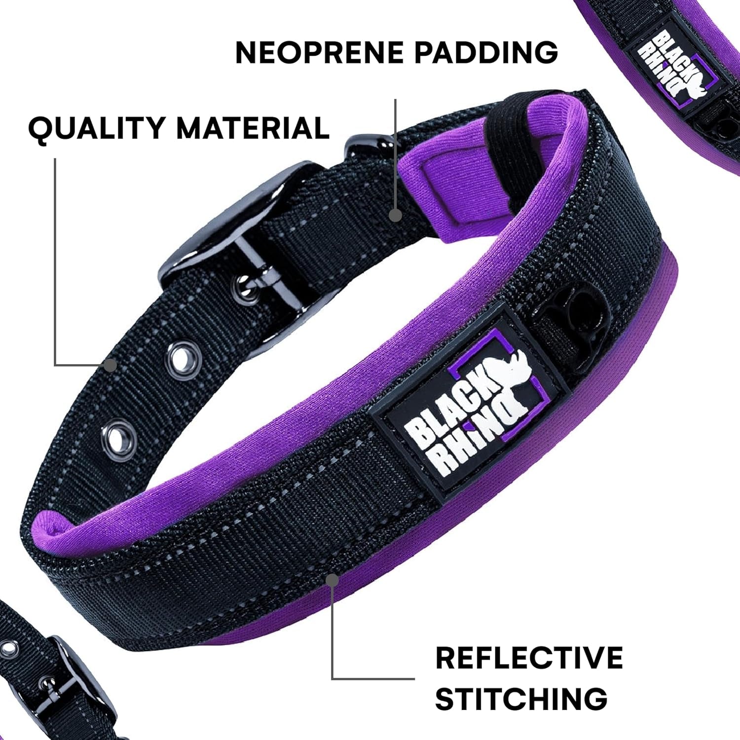 Reflective Dog Collar - Heavy Duty Adjustable Comfort Collar with Ultra Soft Neoprene Padding for All Breeds - Weatherproof, Lightweight Dog Collars for Medium Dogs (Medium, Purple/Black)