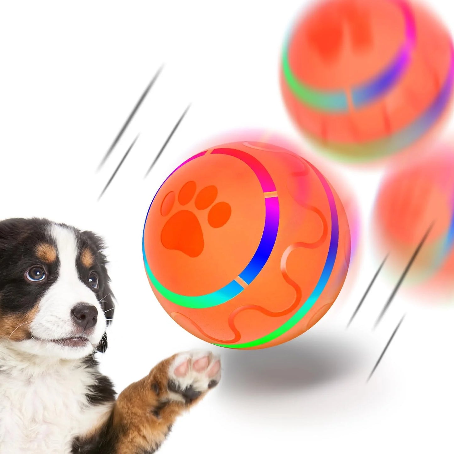 Peppy Pet Ball for Dogs, Interactive Dog Toy Durable Automatic Rolling Ball with Led Flash Lights for Small Medium Dogs Breed, Wicked Ball with Motion Activat Bpa-Free USB Rechargeable